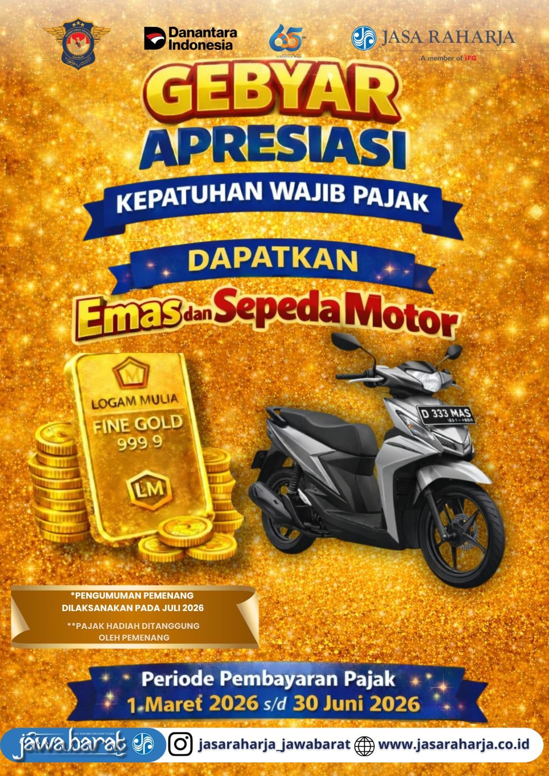 Jasa Raharja Jawa Barat Gelar Gebyar Apresiasi Kepatuhan Wajib Pajak Bersama Tim Pembina Samsat Provinsi Jawa Barat